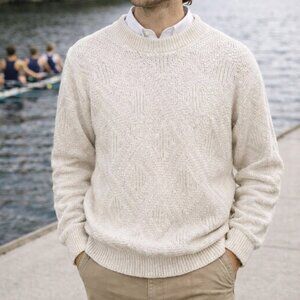 VTG Lake Harmony Rowing Club Sweater L White Textured Knit Made In USA Fisherman